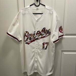 Orioles White Script Baseball Jersey with Maryland Flag Accents